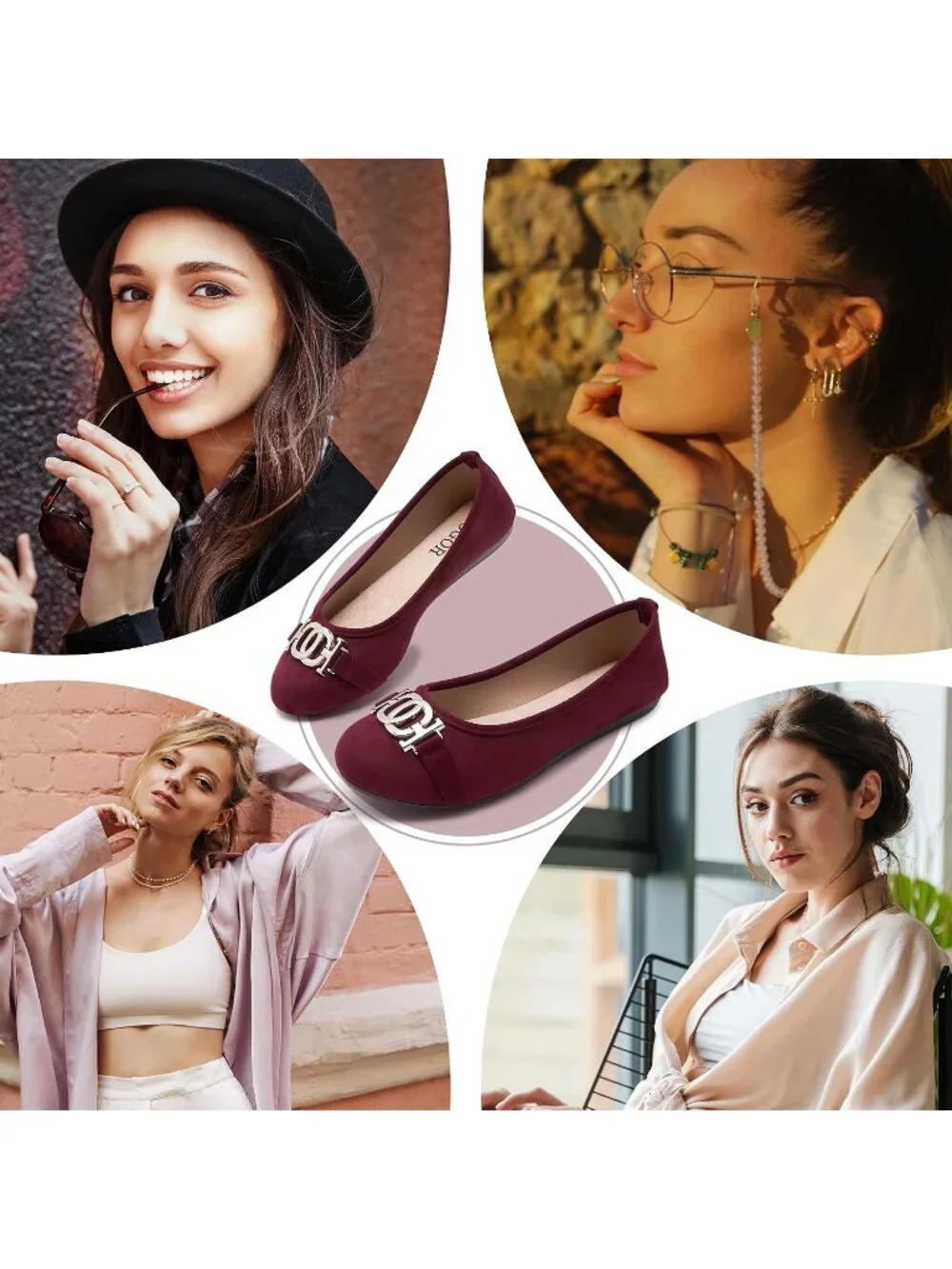 Women's Wine Micro Fiber Comfortable Round Toe Flats Slip on Casual Dressy Shoes